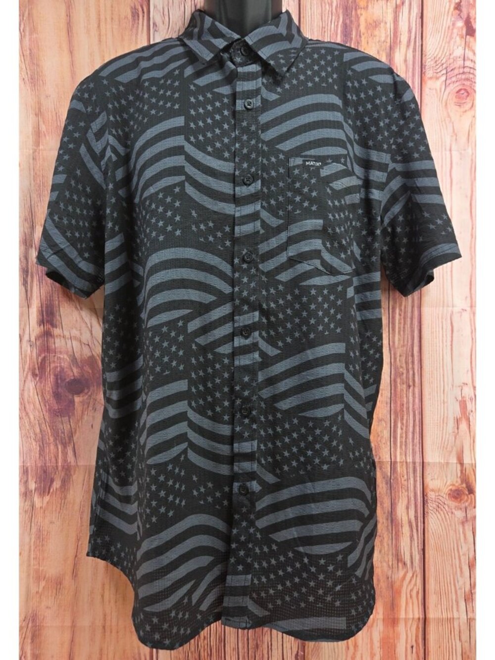 Matix Mens Black & Gray Patriotic Flag Print Shirt Large Lightweight & Stretchy